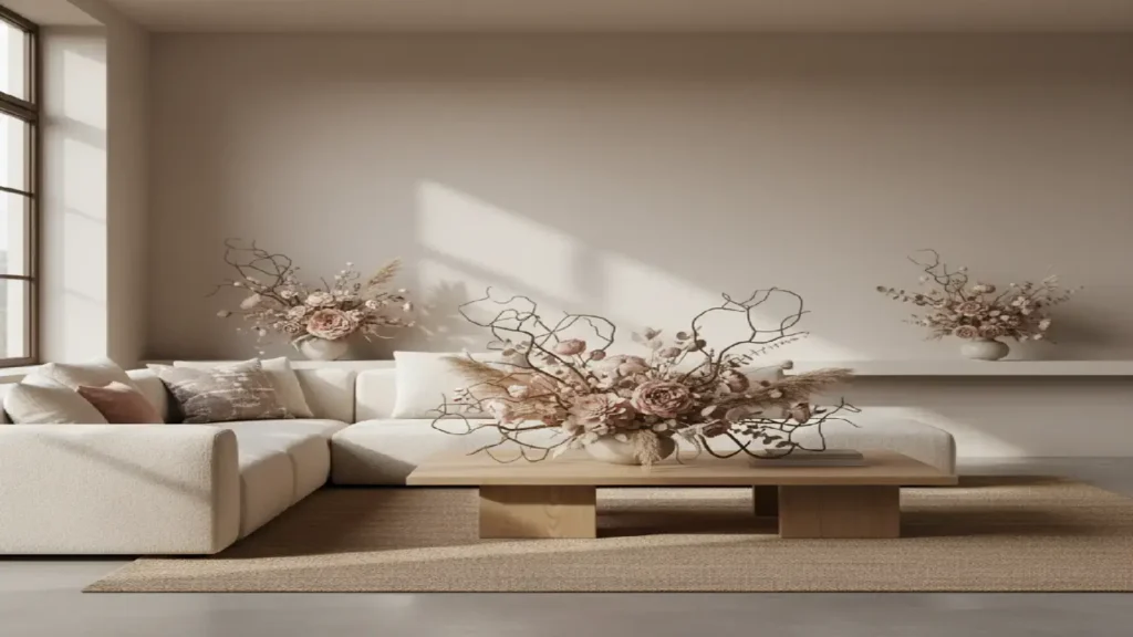 Decoración del hogar con ramos artesanales en tonos pastel