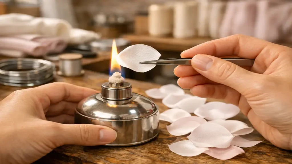 Cómo hacer rosas de tela con sellado térmico y técnicas de modelado con fuego