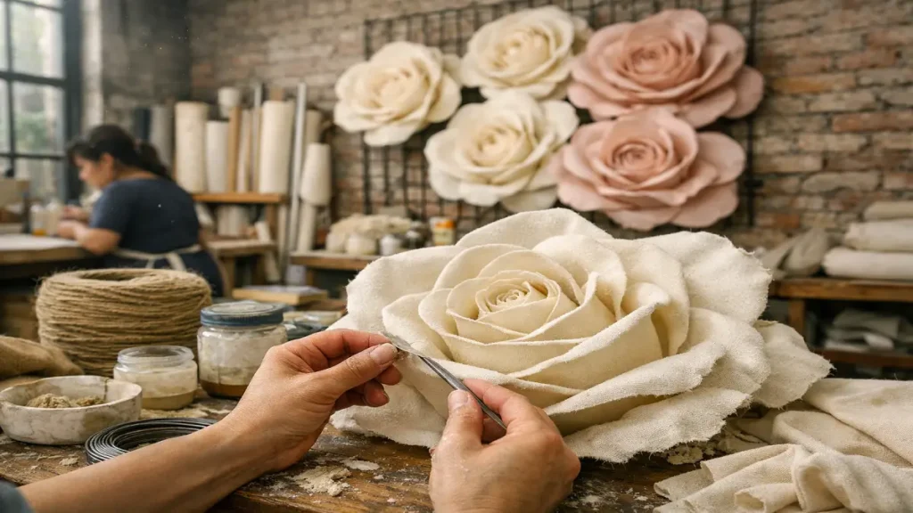 Flores de tela para decorar ambientaciones y salones de eventos