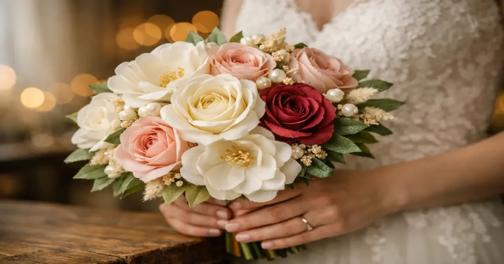 Ramos de novia personalizados hecho a mano con flores de tela de seda y satén en Argentina
